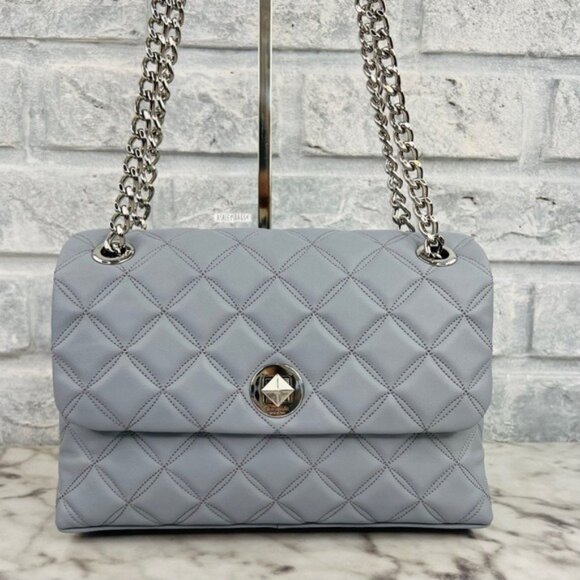 Kate Spade Natalia Quilted Leather Medium Flap Crossbody In Brushed Steel - Picture 3 of 12